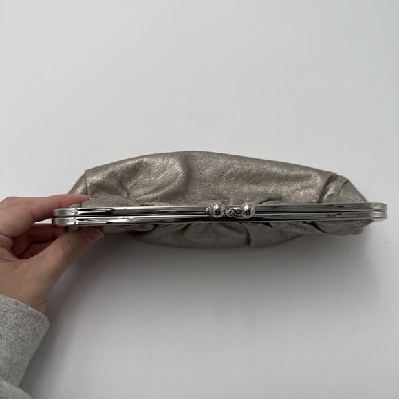 Express Silver Leather Clutch Sparkle Bag Evening Clasp Pouch - Picture 5 of 8